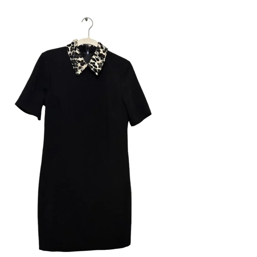 Trina Turk black Yokan leopard print Peter Pan collar mini dress  NWT Size 2 - Picture 2 of 10